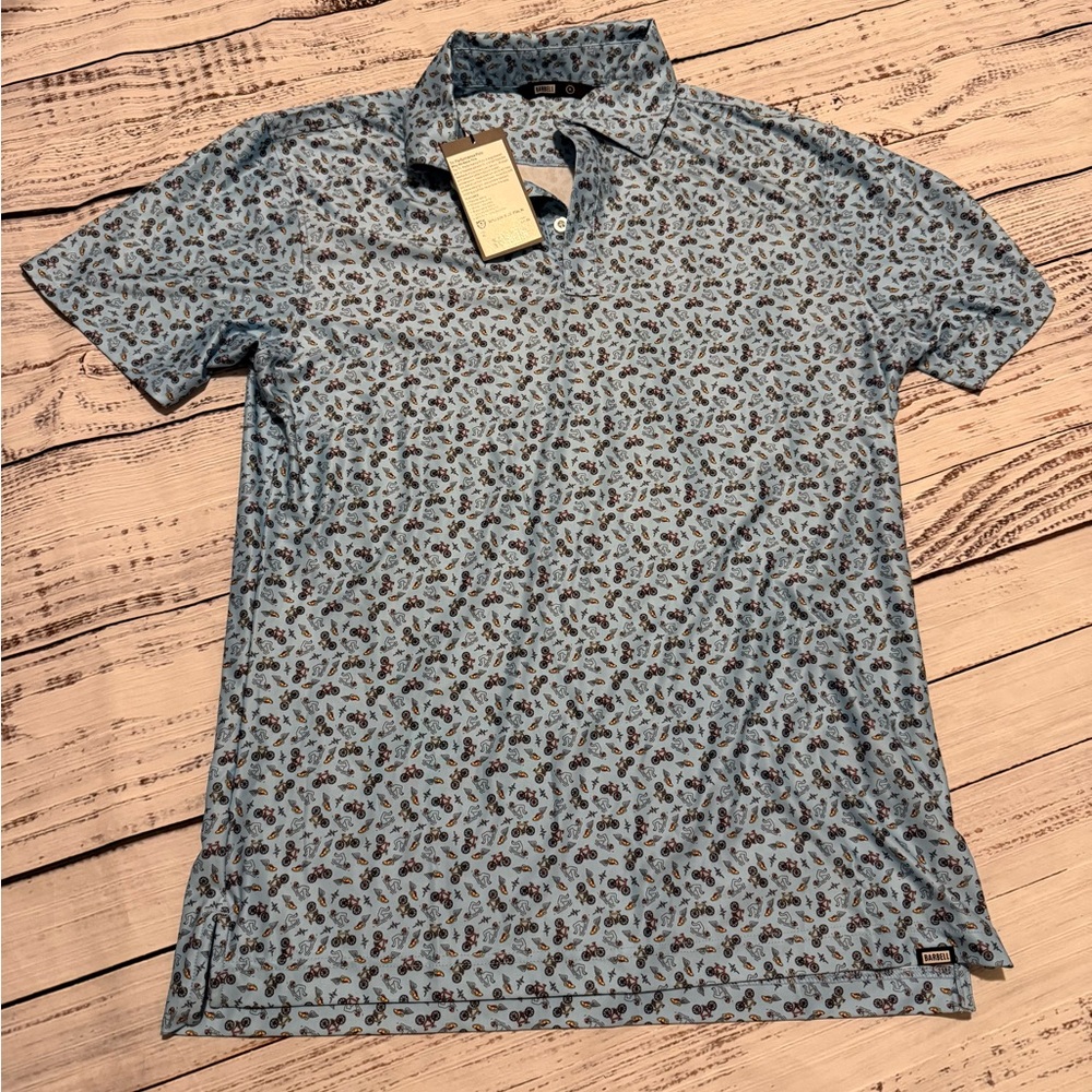NWT | Barbell Light Blue Patterned Performance Polo Shirt | Mens XL